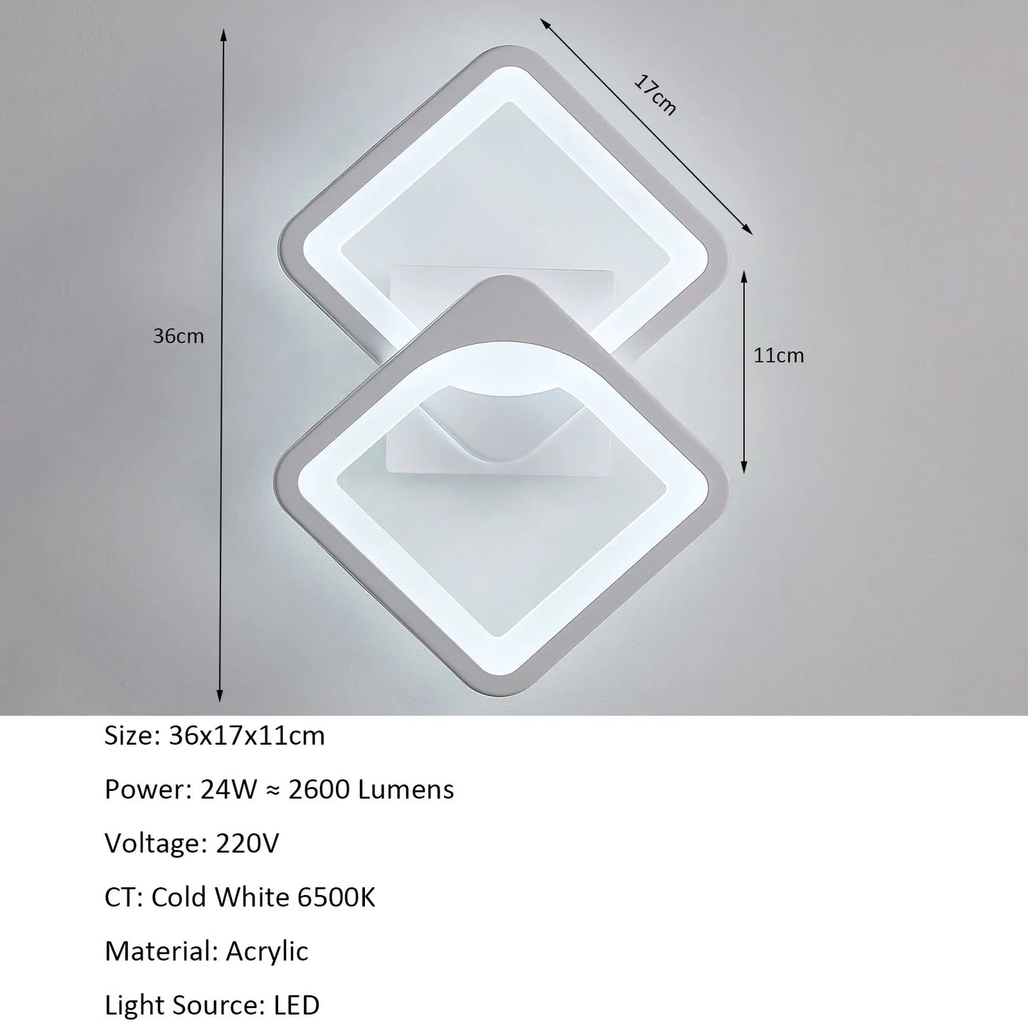 Modern White Wall Lamp 20W,LED Interior Wall Light,Warm Light 3000K Acrylic Aluminium Wall Lamp for Bedroom, Study in Hallway