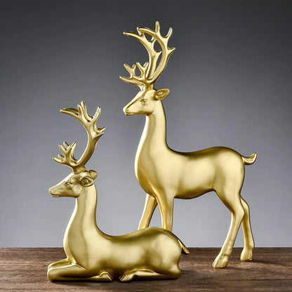 1 Pair Elk Deer Ornament Resin Crafts Figurine Statue Retro Statue Ornament Sculpture Wedding Gifts Home Decor Decorations