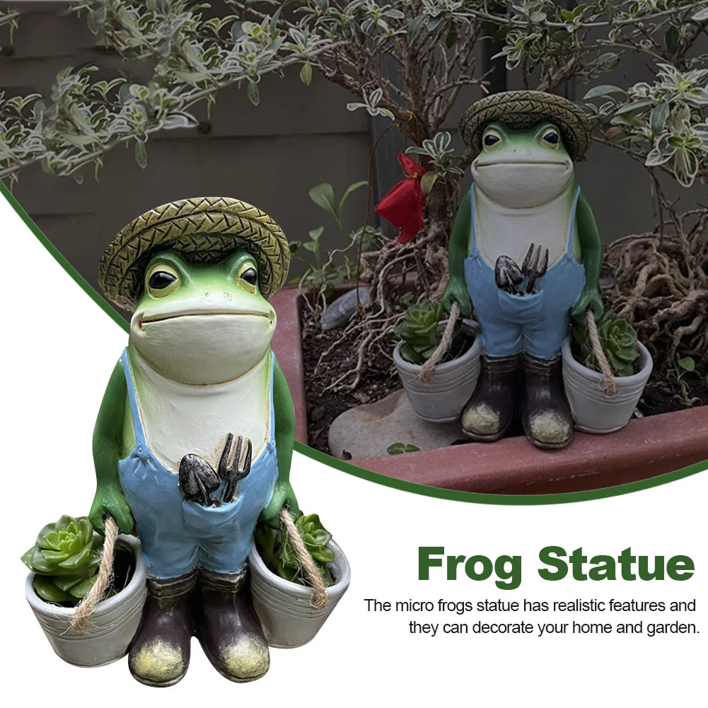Gift Indoor Outdoor Frog Statue Resin Home Decor Animal Sculpture Garden Ornament Craft Yard Funny Figurine With Bucket Cute