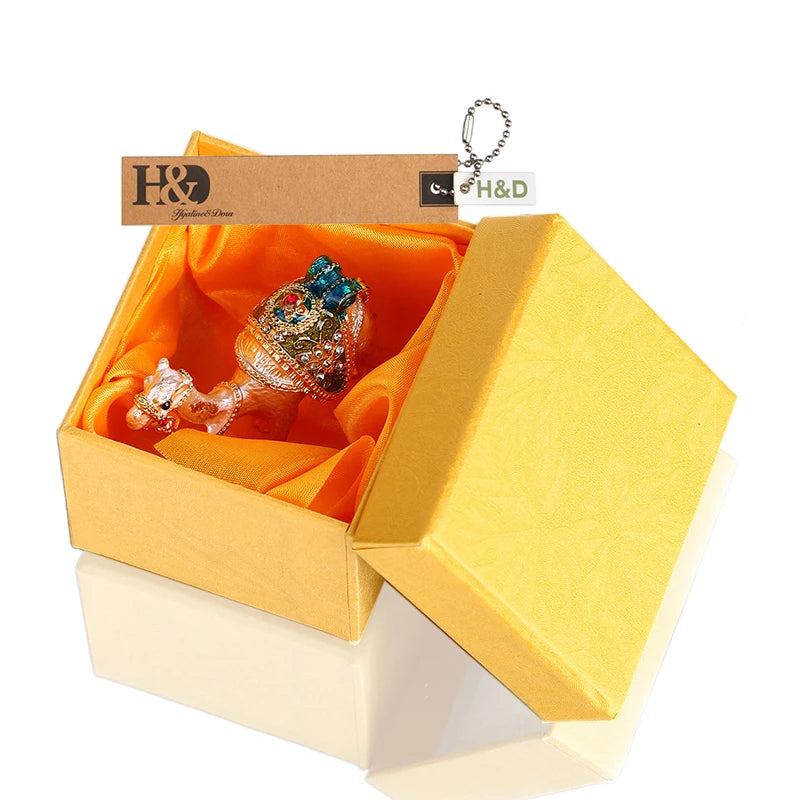 H&D Bejeweled Camel Trinket Box Hand Painted Collectiable Figurines Gifts Decor Jewelry Storage Box with Crystals Ornaments