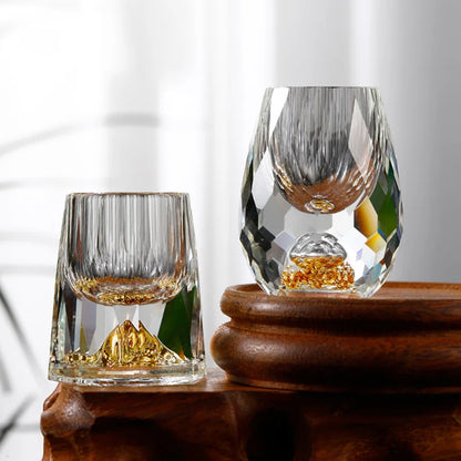 3D Glacier Whiskey Glass Cup Crystal Gold Foil Shot Glasses for Bar Club Transparent Glass Whiskey Liquor Cups High-End Wine Set