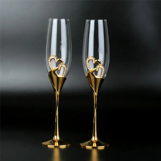 200ml Crystal Champagne Glasses Couple Wedding Gift Party Glass Crystal Glasses Bar Supplies Stemware Golden Wine Glasses Set