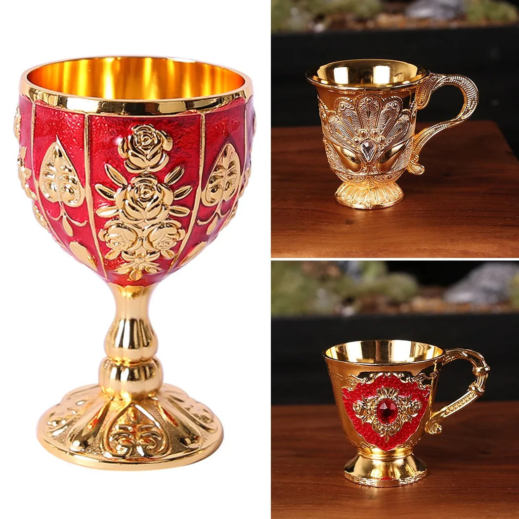 Retro Metal Wine Glass Bar Dinnerware Gold European Bar Coffee Tea Cup Whisky Vodka Wine Glass Kitchen Dining Table Supplies
