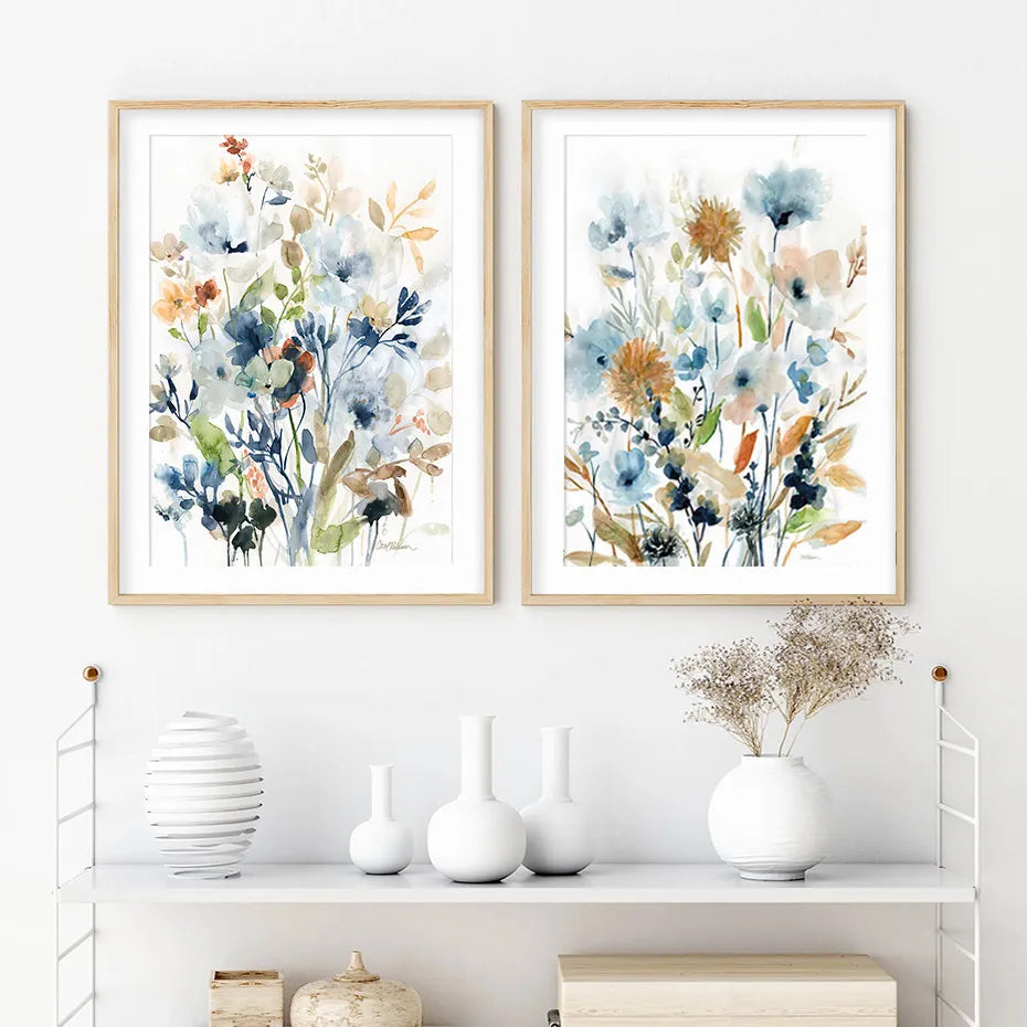 Watercolor Mix Flowers Leaves Botanical Posters Canvas Prints Painting