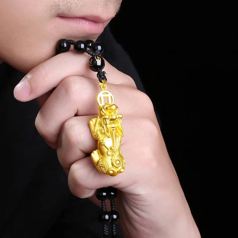 Hot Selling Natural Hand-carve Sand Gold Pixiu Necklace Pendant Fashion Jewelry Accessories Men Women Luck Gifts