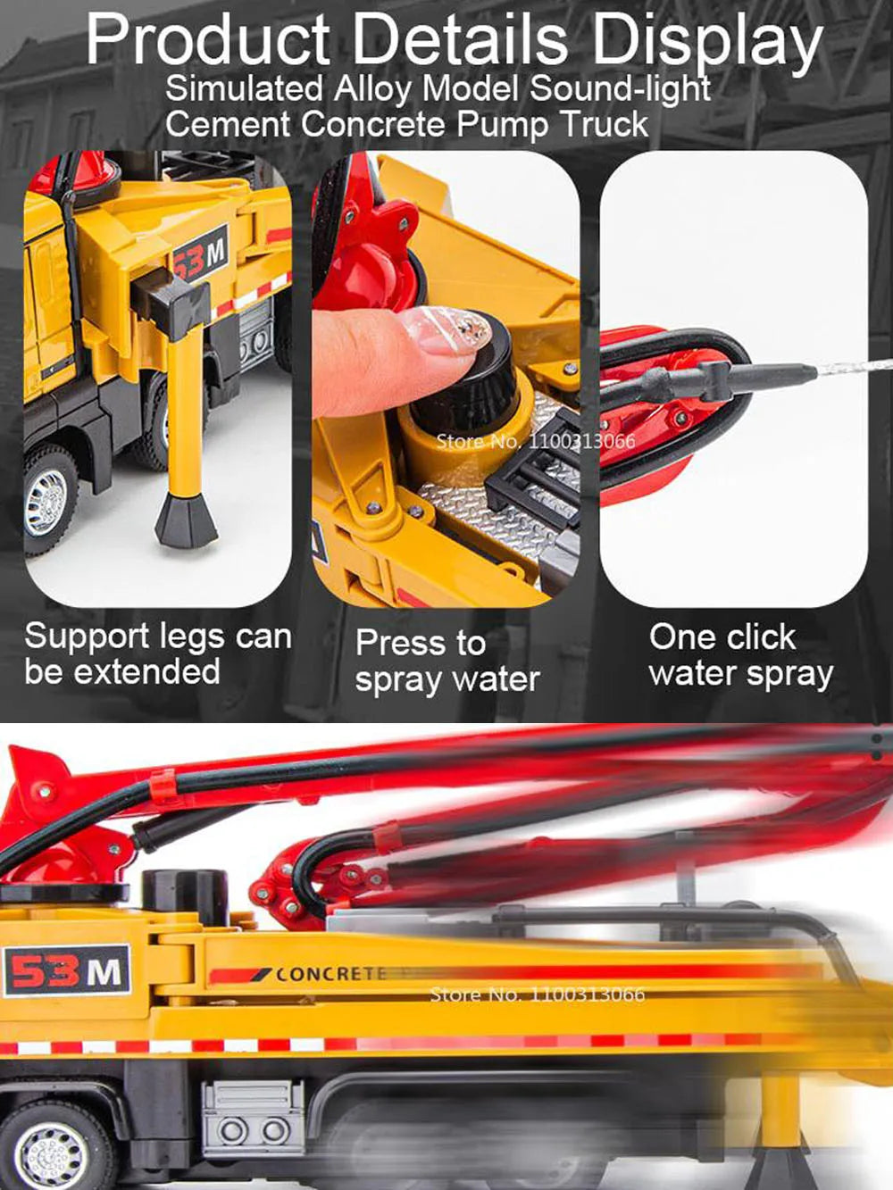 1: 32 Cement Concrete Pump Truck Toy Model Alloy Diecast Toys Truck Vehicle with Sound Light Car Collection Toys for Boys Gifts