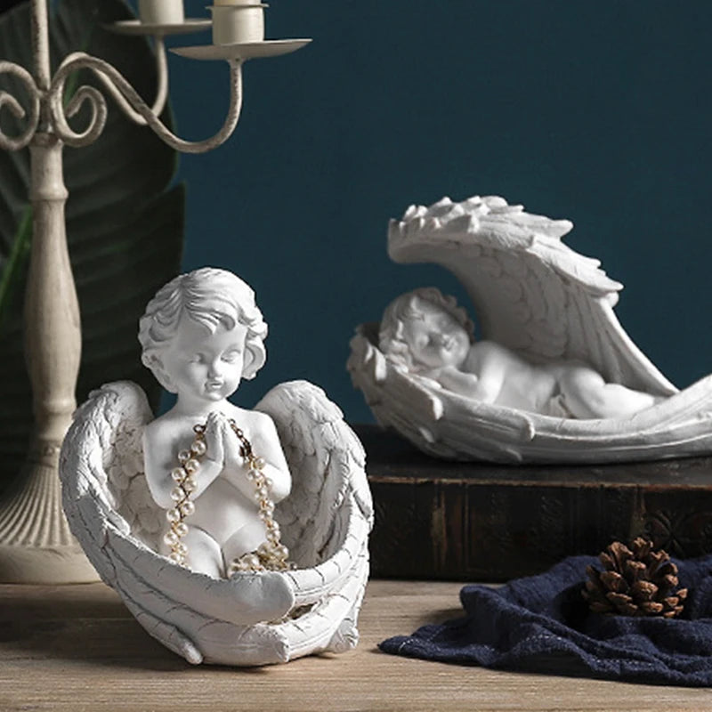 NORTHEUINS Angel Girl Candle Holder Figurines Nordic Fairy Candlestand Garden Modern Resin Statue Interior Home Shelf Decoration