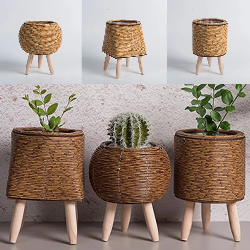 Nordic Flower Shelf Imitation Rattan Flower Pot Woven Flower Basket Wi
