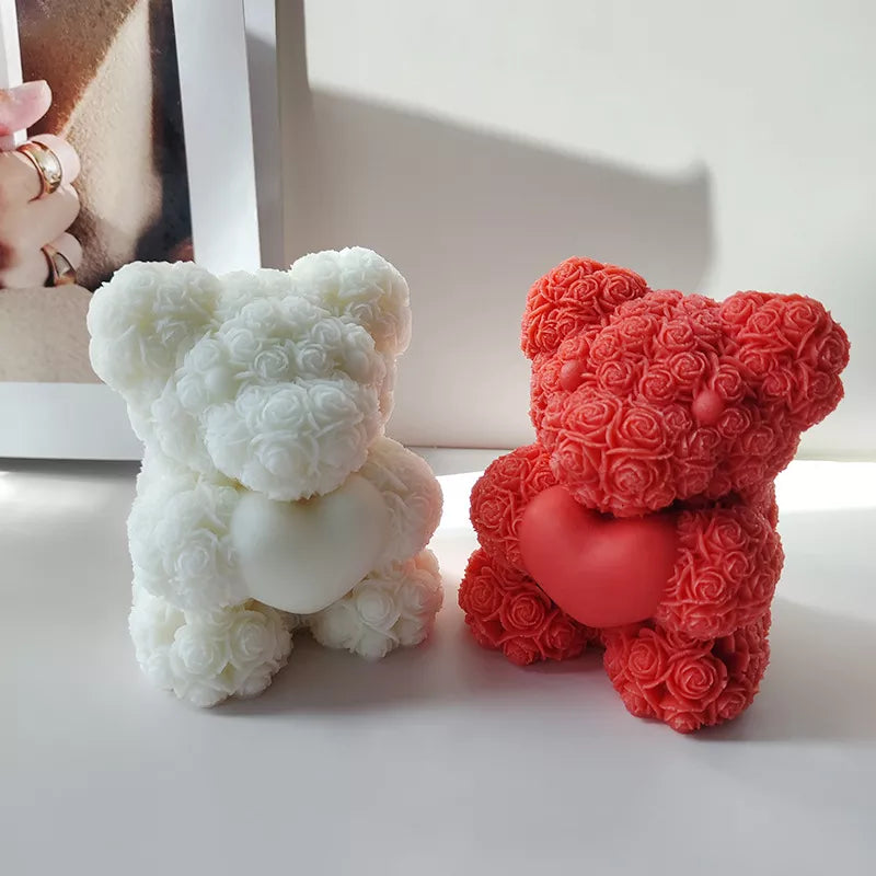 DIY Bear Candle Mold Flowers Foam Love Bear of Roses Candle Mould Choc