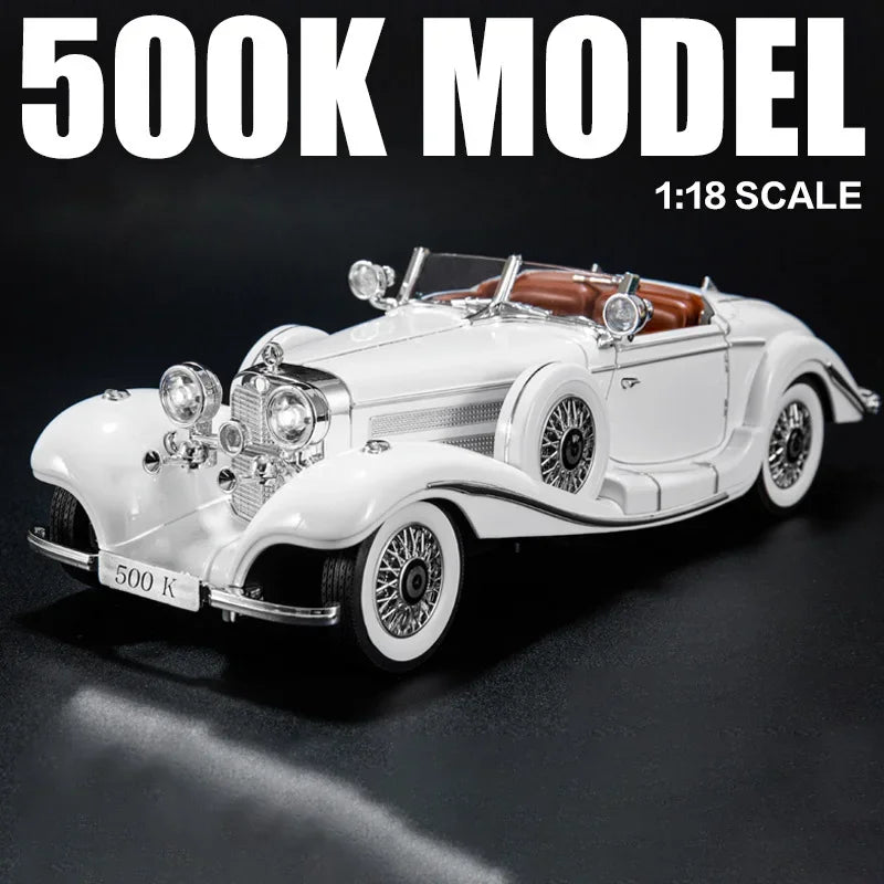 1:18 500K Toys Cars Alloy Diecast Models Wheel Steering Miniature Vintage Car Rubber Tires Light Sound Vehicles Boys Xmas Gifts