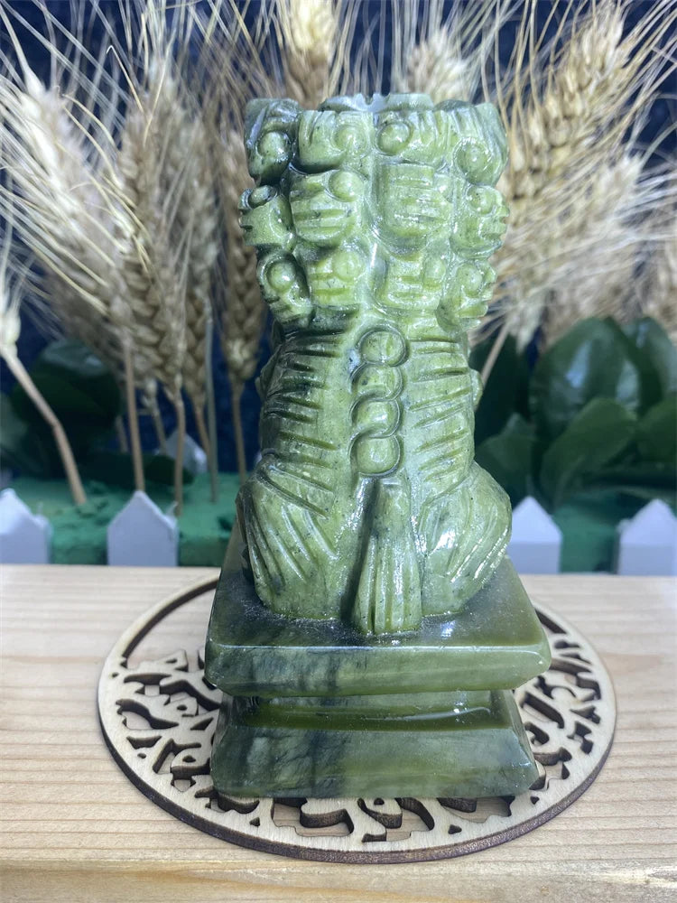 1 Pair of Chinese Mainland Green Jade hand-Carved Objects Aura Feng Shui Gatekeeper Town House Lion Office Decoration Home Decor
