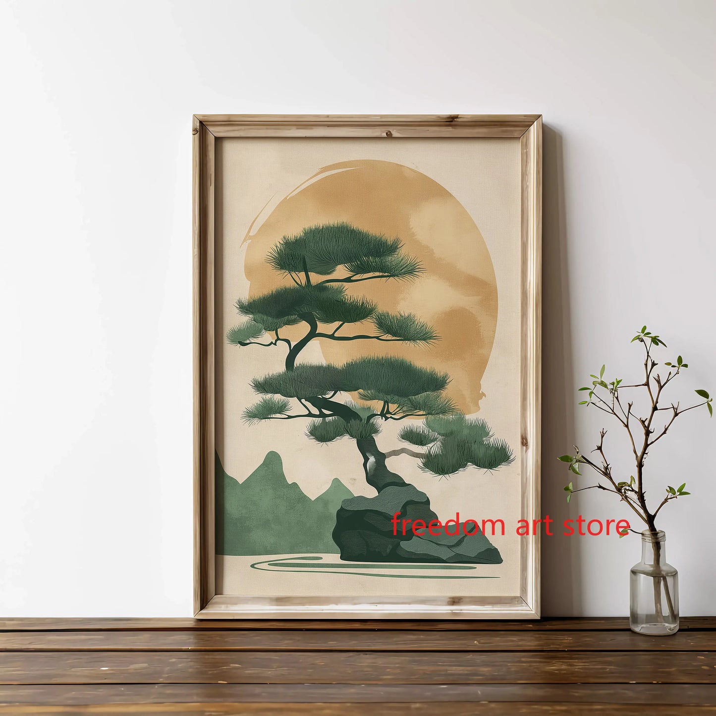 Minimalist Zen Japanese Style Bonsai Beige Wabi Sabi Japandi Art Poster Canvas Painting Wall Prints Picture for Room Home Decor