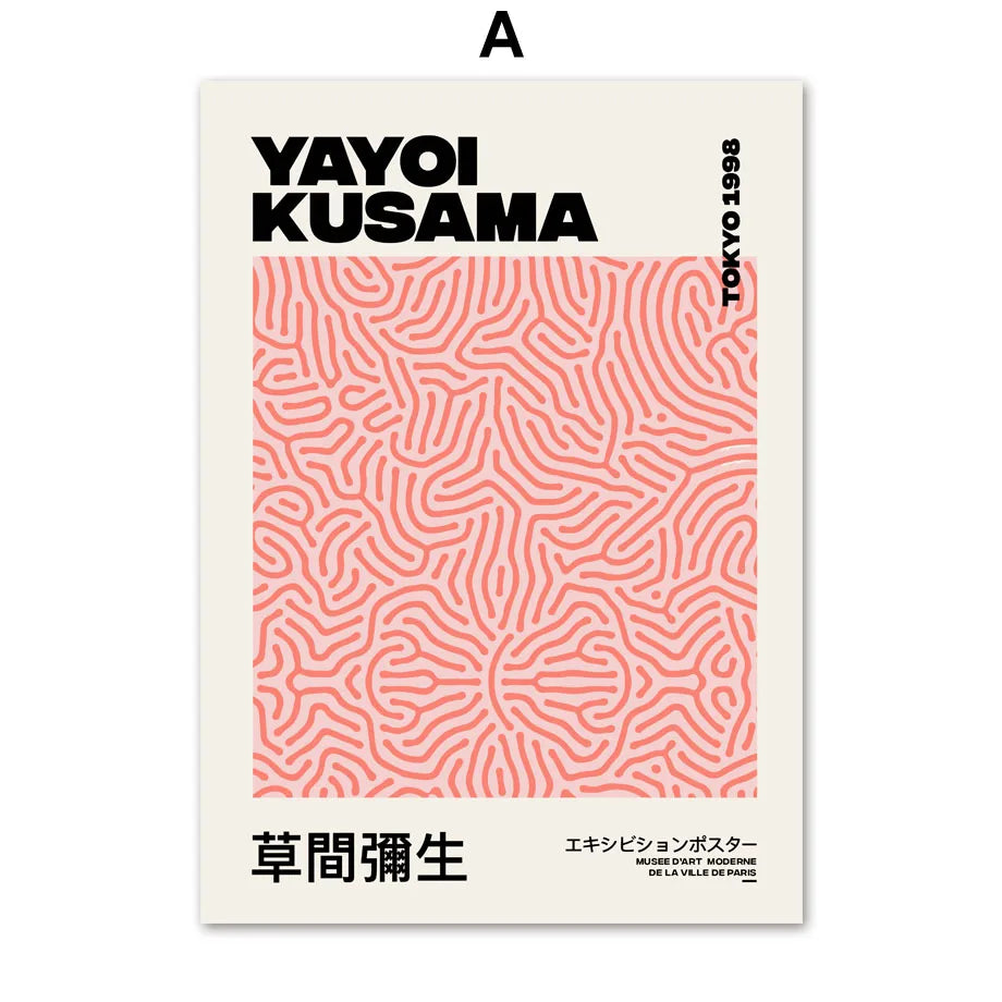 Yayoi Kusama Abstract Pumpkin Lines Wall Art Canvas Painting Japanese Posters and Prints Wall Art Pictures for Living Room Decor