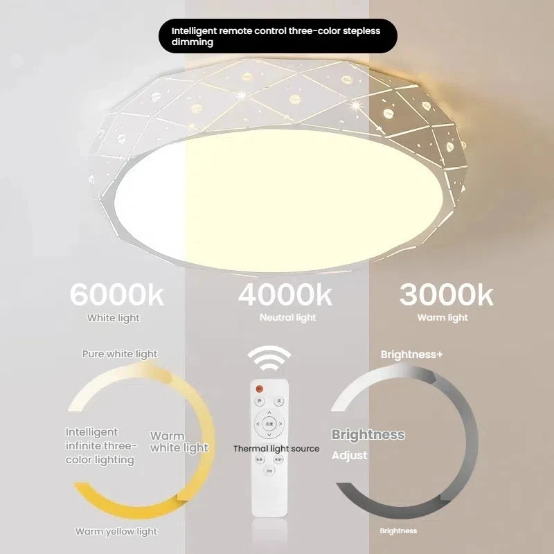 LED Ceiling Lamp with Remote Control Dimmable Creative Energy-saving Circular Ceiling Light Living Room Bedroom Indoor Lighting