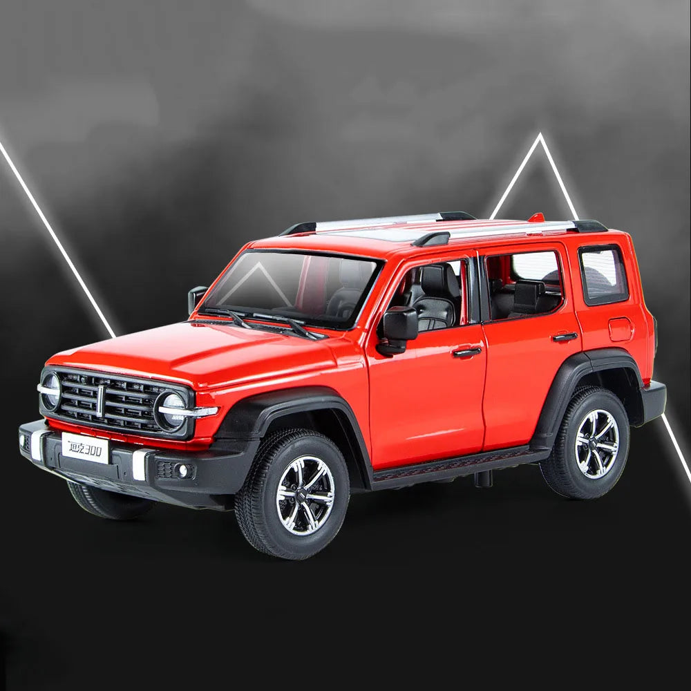 1/24 Tank 300 Alloy Cars Model Toy Rear Wheel Suspension Pull Back Vehicle with Lights Sound High Imitation Cars for Boys Gifts