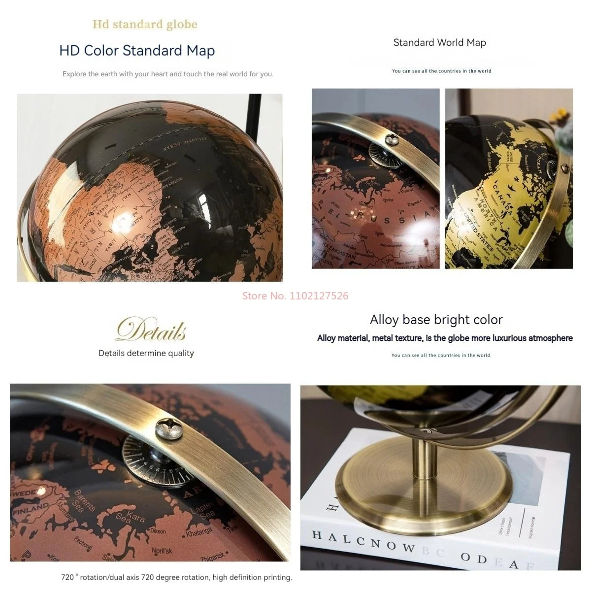 New 23cm Black Gold Rotating Globe british Home Office Decoration European Style Creative Handicraft Decoration Globe