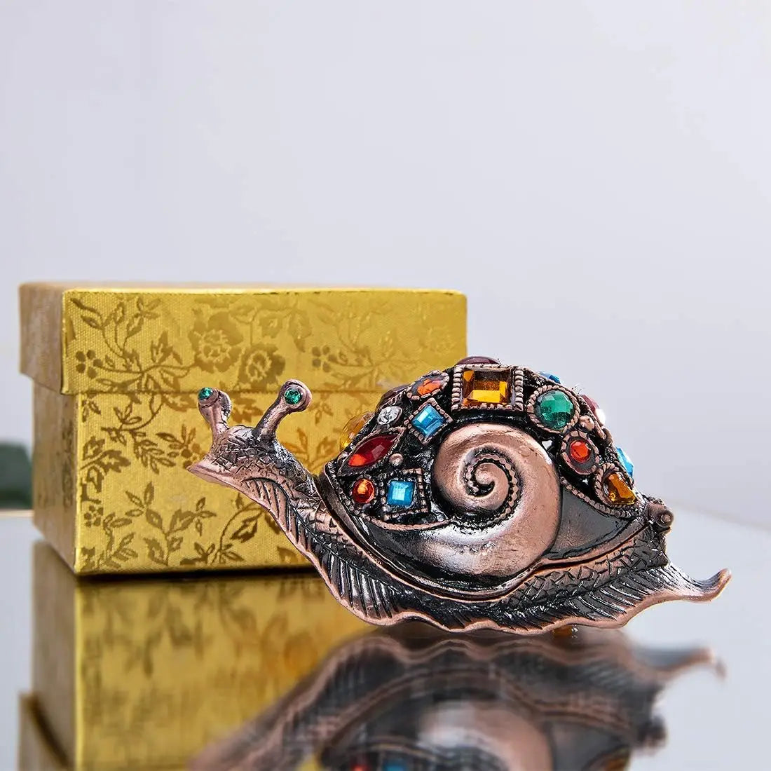 H&D Crystals Bejeweled Trinket Box Hand-Painted Brown Snail Animal Figurine Hinged Jewelry Box Collectible for Women