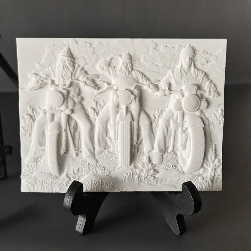【Motorcycle Rider】Nordic Plaster Relief Painting Home Art Decorations Desktop Decoration Creative Room Luxury Decor Modern Gift