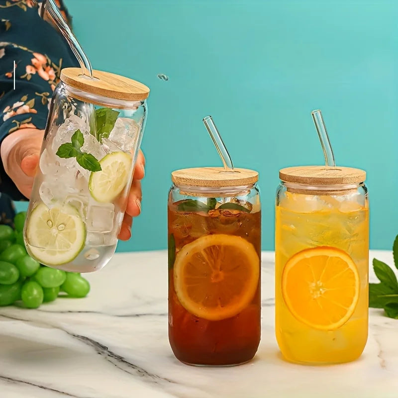 1PCS 500ML Bamboo Lid Straw Glass High Value Milk, Tea, Water, Coffee Cup Clear Mason Cup Gift Cup