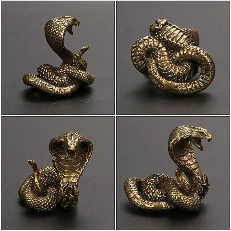 Garden Decor Craft Cobra Statue Ornament Zodiac Snake Miniature Figurines Copper Desktop Decoration Tea Pet Decor Bronze