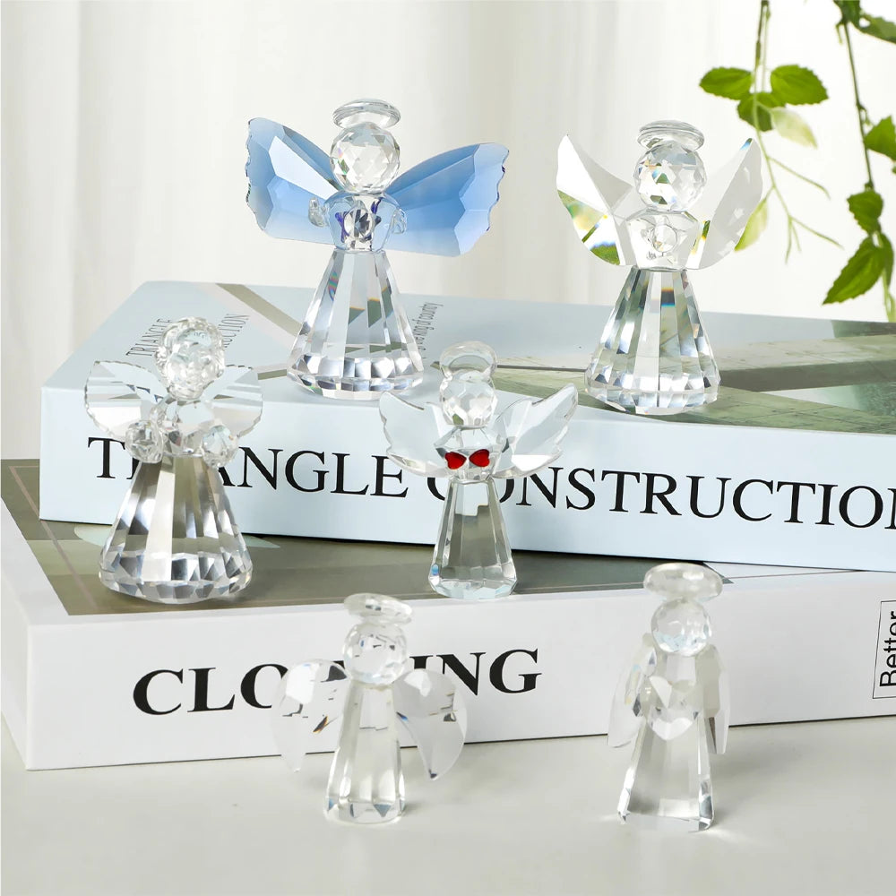 Crystal Angel Figurines Collectibles Handmade Blue Wings Glass Angel Sculpture Cute Home Room Decor Ornaments Glass Paperweight