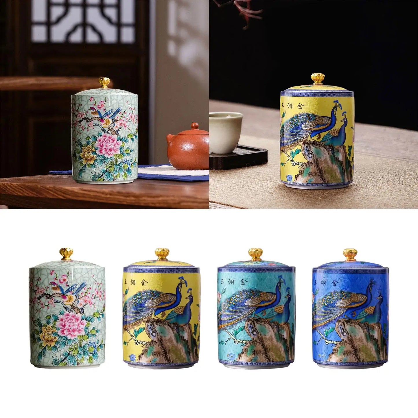 Tea Storage Bottle Jar Food Storage Glazed Chinese Style Decorative Elegant Ceramic Cereal Container Tea Storage Container
