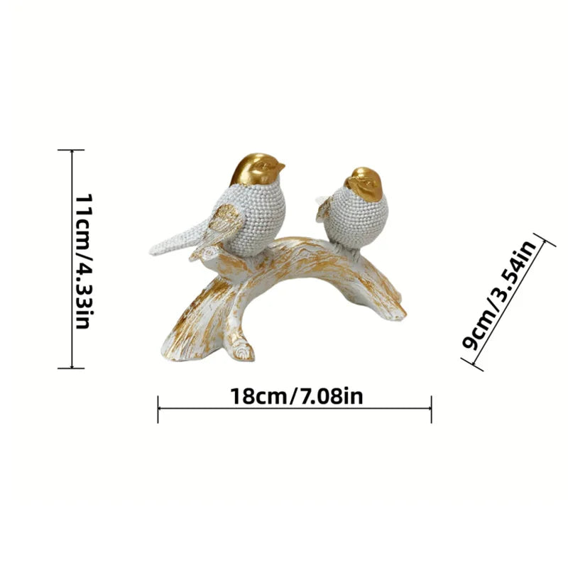 Creative Couple Bird Resin Statue on Branch Table Ornament Handcrafted Birds Figurines Sculptures Office Home Desk Decorations