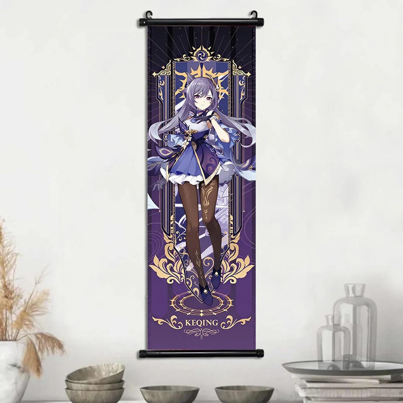 Genshin Impact Hanging Scroll Poster Anime Hot Games Wall Artwork Hutao Klee Vendi Canvas Painting Print Home Decoration Gift