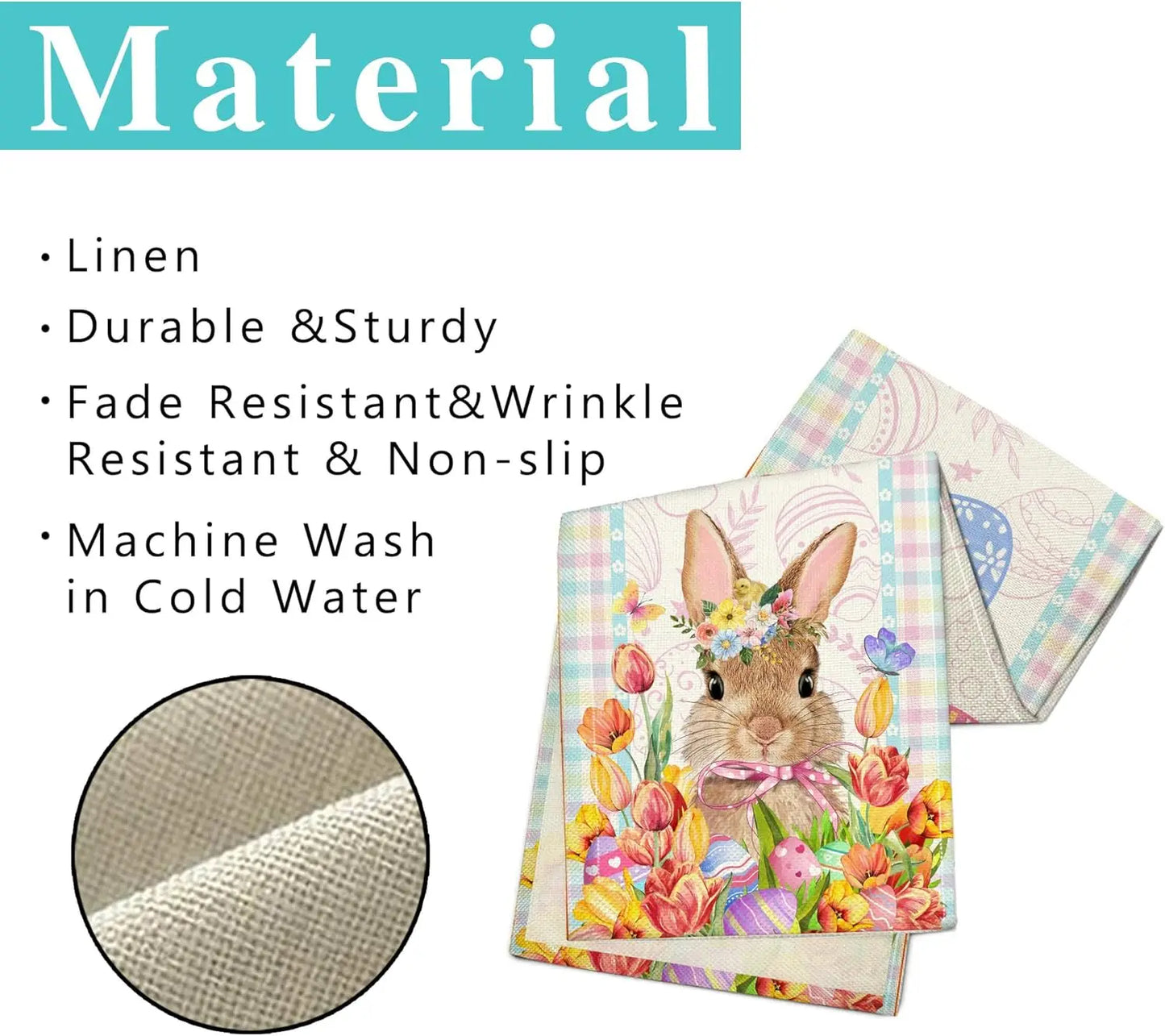 Easter Bunny Eggs Buffalo Plaid Linen Table Runner Table Decor Reusable Kitchen Dining Table Runners for Easter Home Party Decor