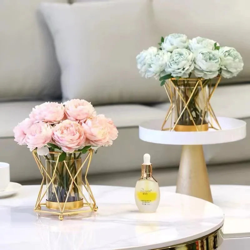 European Style Transparent Vase, Iron Flower Arrangement, Home Gardening, Glass Planter, Living Room Decoration