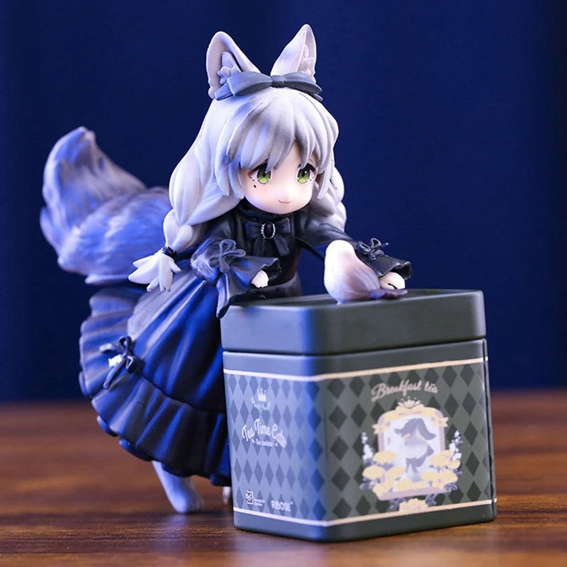 12CM Tea Party Cat Anime Figure Kawaii Lolita Cat Girl Gray Ear Tea Pot Action Statue PVC Action Figure Model Series Doll Toys
