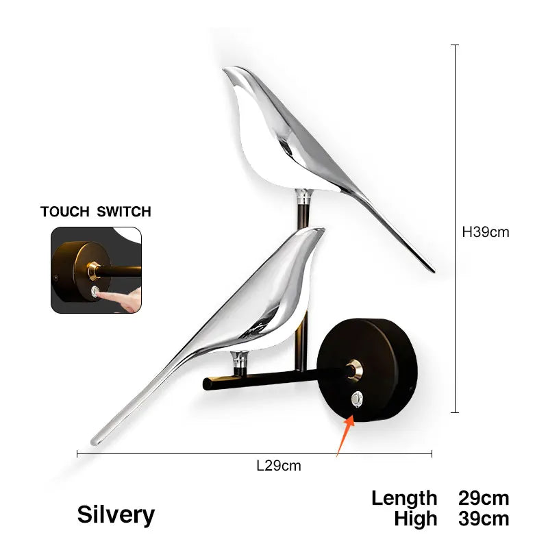 Creative Bird 360° Rotatable LED Wall Lamps Bedroom Bedside Indoor Golden Touch Switch LED Wall Lights Wall Sconce Home