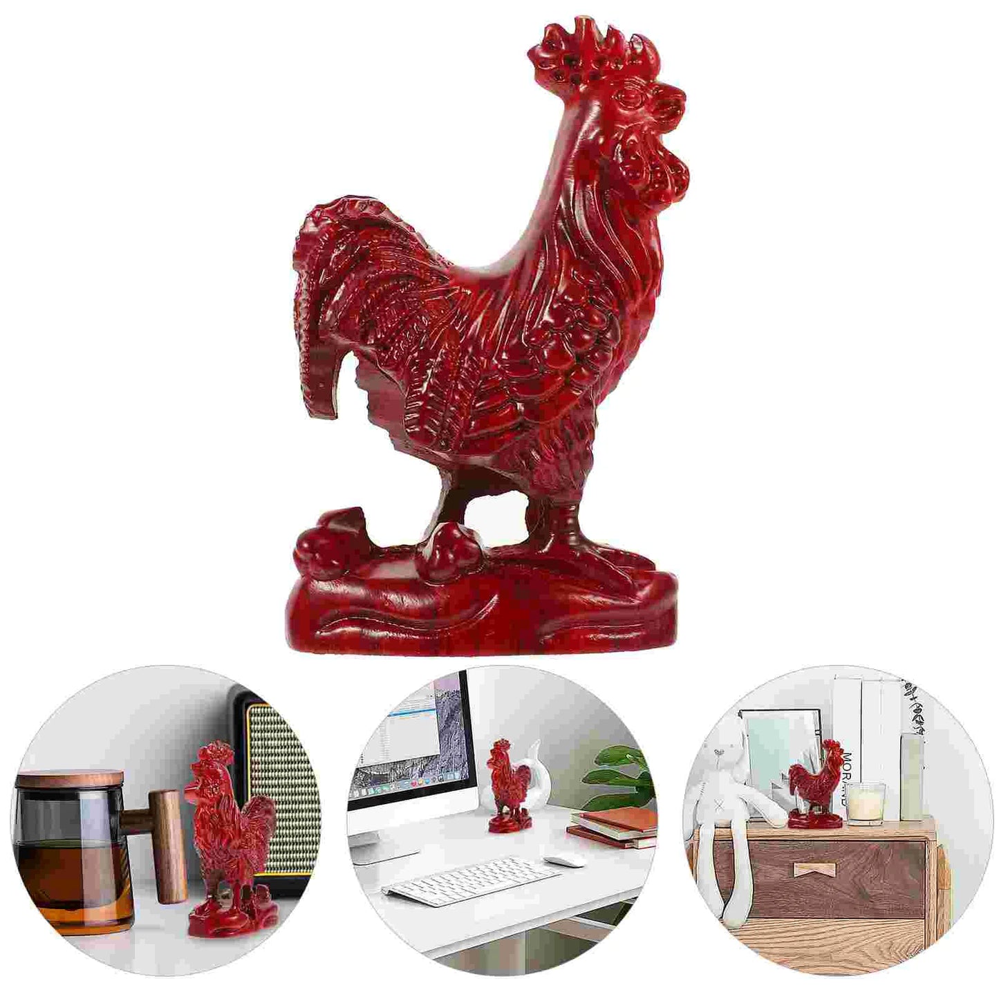 Decor Chicken Statue Rooster Figurine Big Cock Realistic Small Wooden Figurines