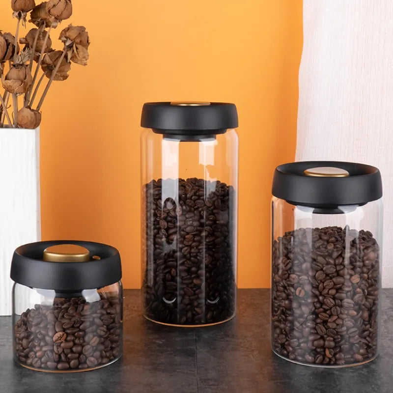 Stainless Steel Airtight Coffee Container Storage Canister Coffee Bean Jar  Vacuum Sealed Cans Food Kitchen Storage Organizer