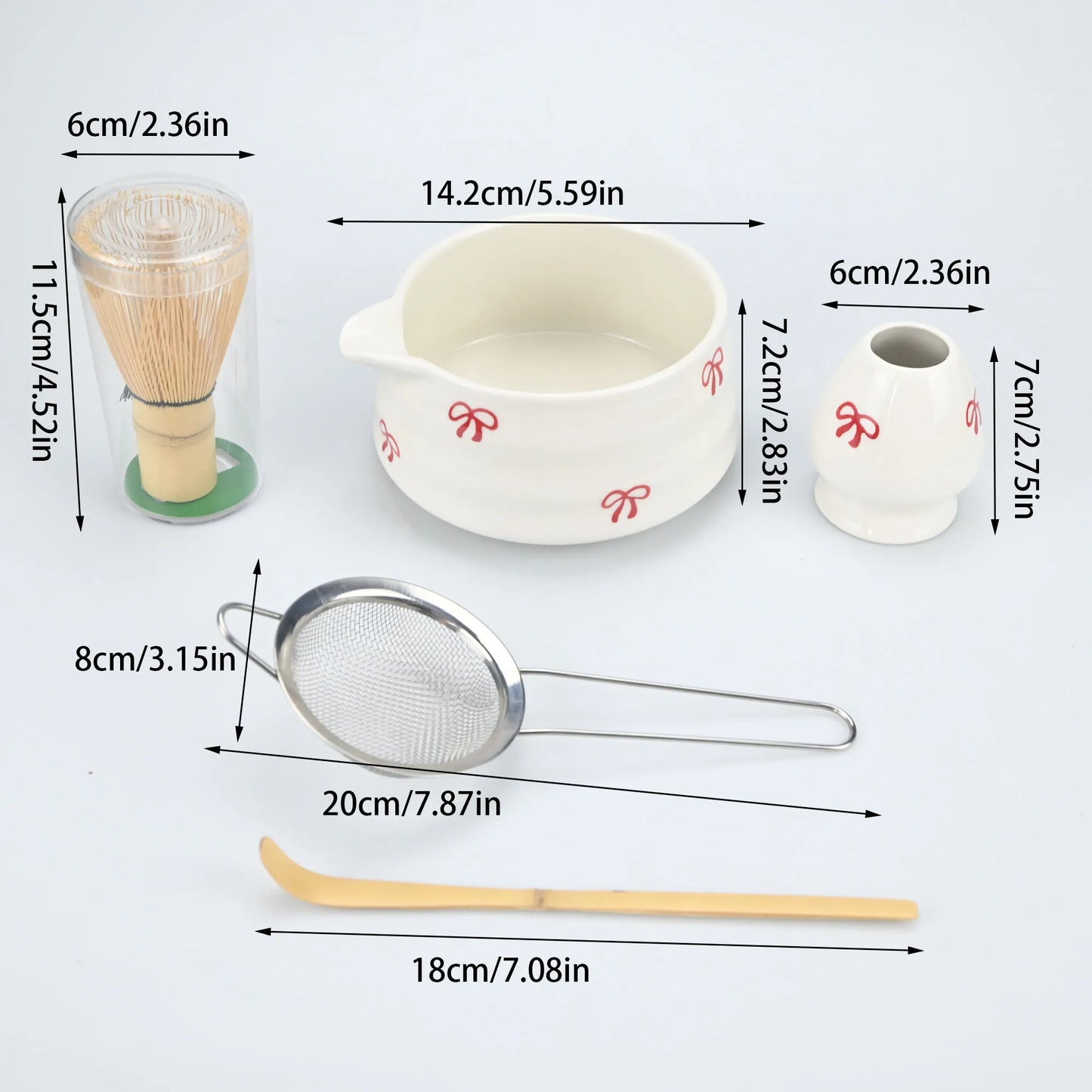 4/5pcs Matcha Whisk Set, Cute Bow Japanese Tea Set includes Whisk Sets and Matcha Bowl with Spout, Traditional Japanese Matcha K