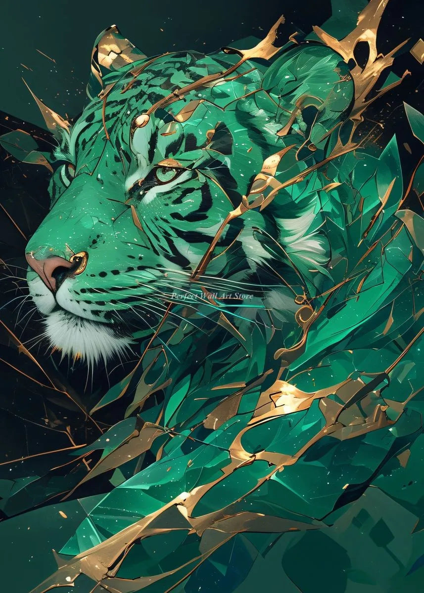 Black Gold Animals Tiger Lion Wolf HD Poster Japanese Landscape Wall Art Canvas Painting And Prints For Living Room Home Decor