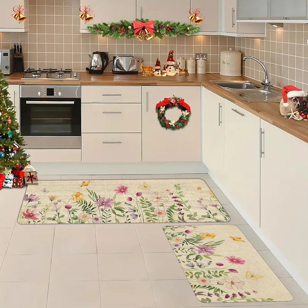 Spring Summer Watercolor Flowers Bathroom Mat Balcony Hallway Kitchen Floormat Bedroom Bedside Foot Mat Bathroom Toilet Door Mat