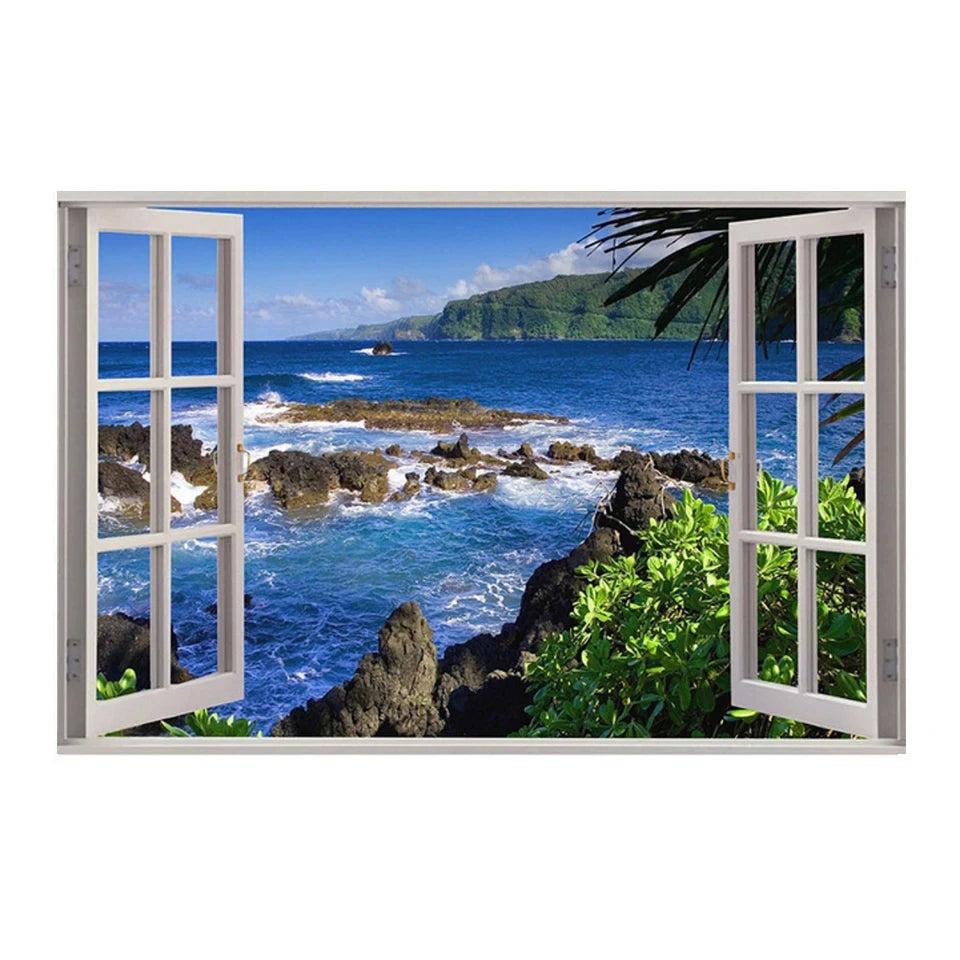 Window Effect Landscape Poster Bedroom Seascape Sea View Canvas Painting and Prints Wall Art Picture for Living Room Home Decor