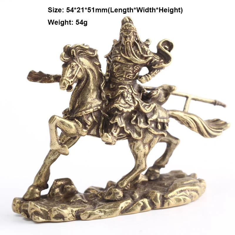 Home Decoration Crafts Brass Chinese God of Wealth Riding Horse Guan Gong Statue Accessories Copper Office Desk Decor