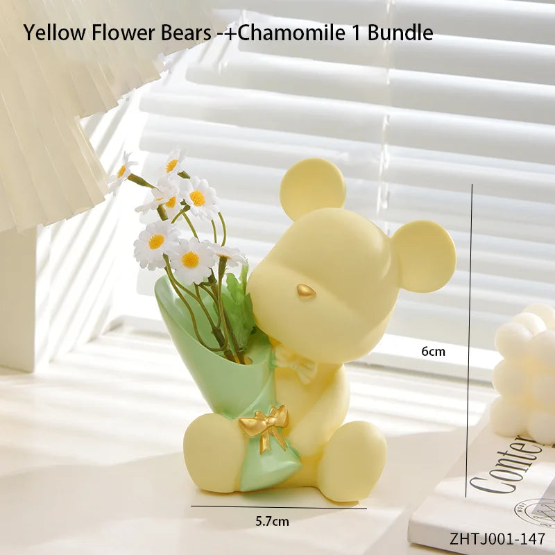 Kawaii Little Bear Hug Flower Series Vase Fashion Little Bear Living Room Desktop Decoration Gift for Friends' Birthday