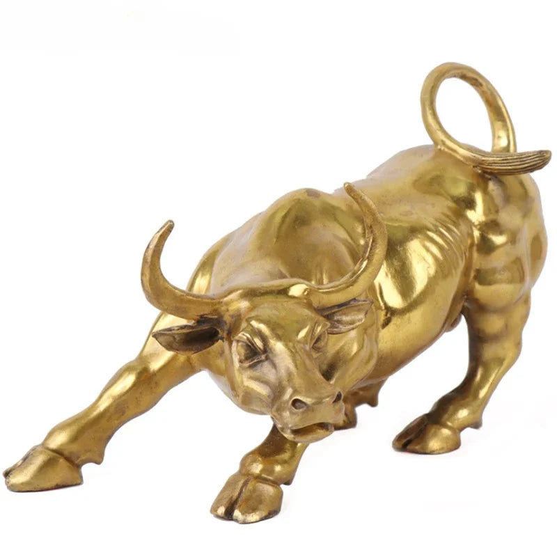 Wall Street Pure copper Golden Fierce Bull Figurine Sculpture Charging Stock Market Bull Statue Home Office Decor Holiday Gifts
