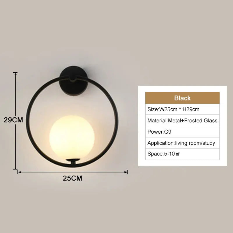 Interior LED Wall Lamps Wall Lighs with G9 Bulb Frosted Glass Ball Black Gold Bedroom LED Wall Sconce for Home Luminuaire Lamp