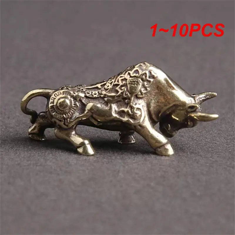 1~10PCS Mini Brass Wealth Bull Figurine Pendant Vintage Feng Shui Orna