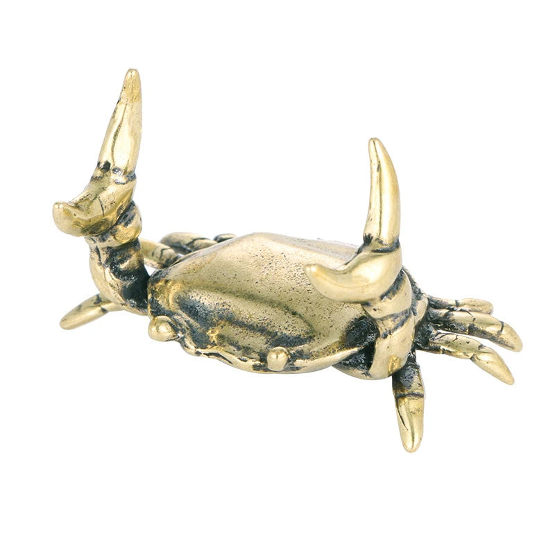 Brass Crab Small Statue Ornament Copper Handmade Antique Older Animal Miniature Figurine Office Desk Decoration Home Decor Craft