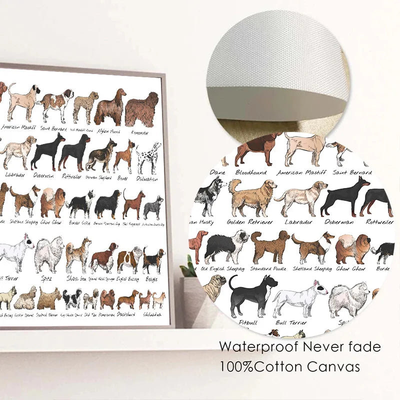 Dog Breeds Illustration Classic Canvas Painting And Prints HD Poster Wall Art For Image Home Living Room Bedroom Decor Frameless