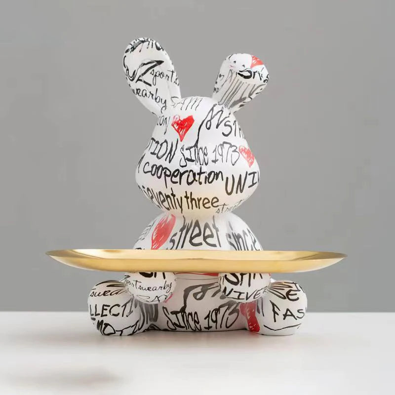 YuryFvna Graffiti Creativity Rabbit Figurine Bunny Ornament Home Decoration Animal Statue Storage Shelf Modern Room Sculpture