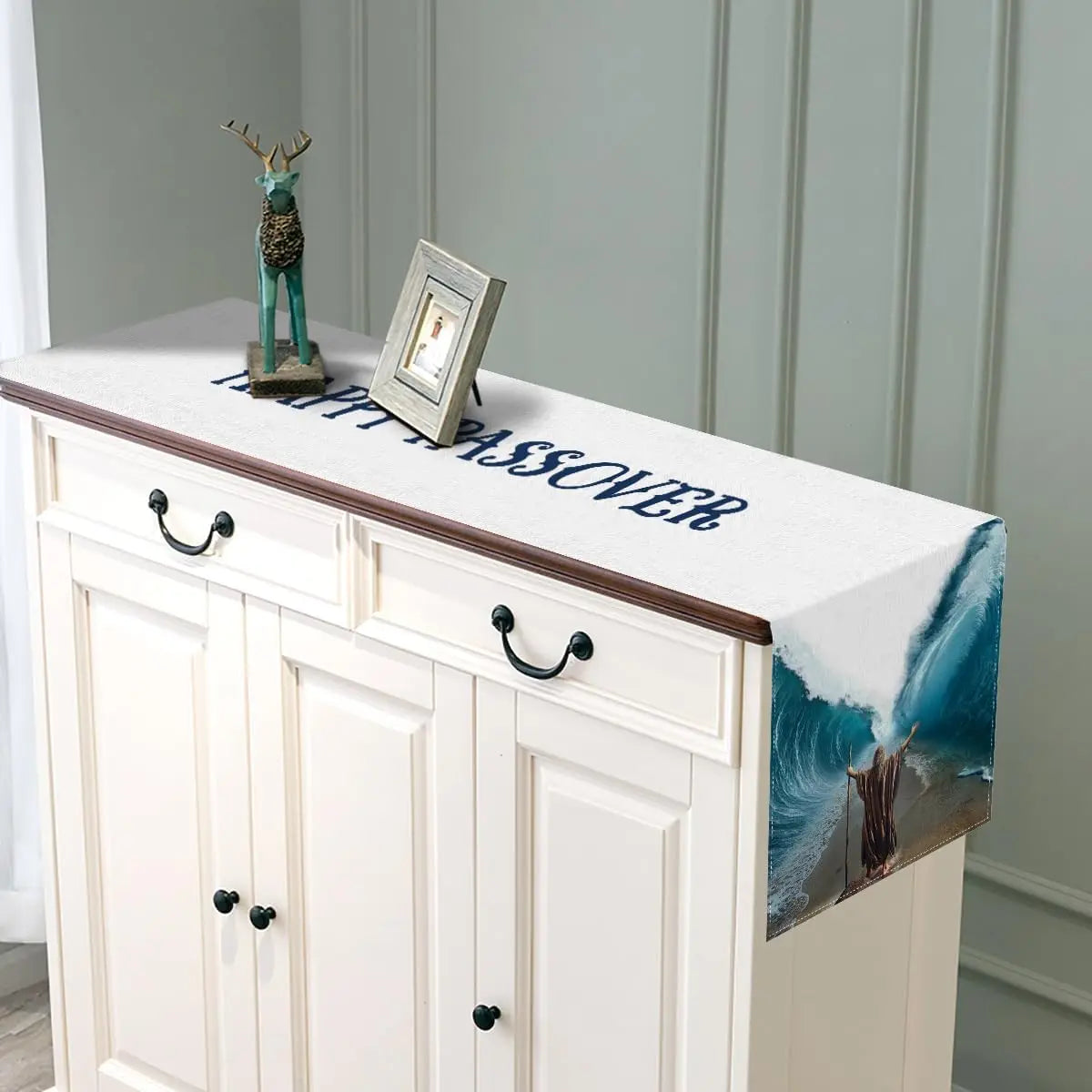 Happy Passover Linen Table Runner Dining Party Decor Moses Divided Parting The Red Sea Jewish Pesach Table Runners Party Decor