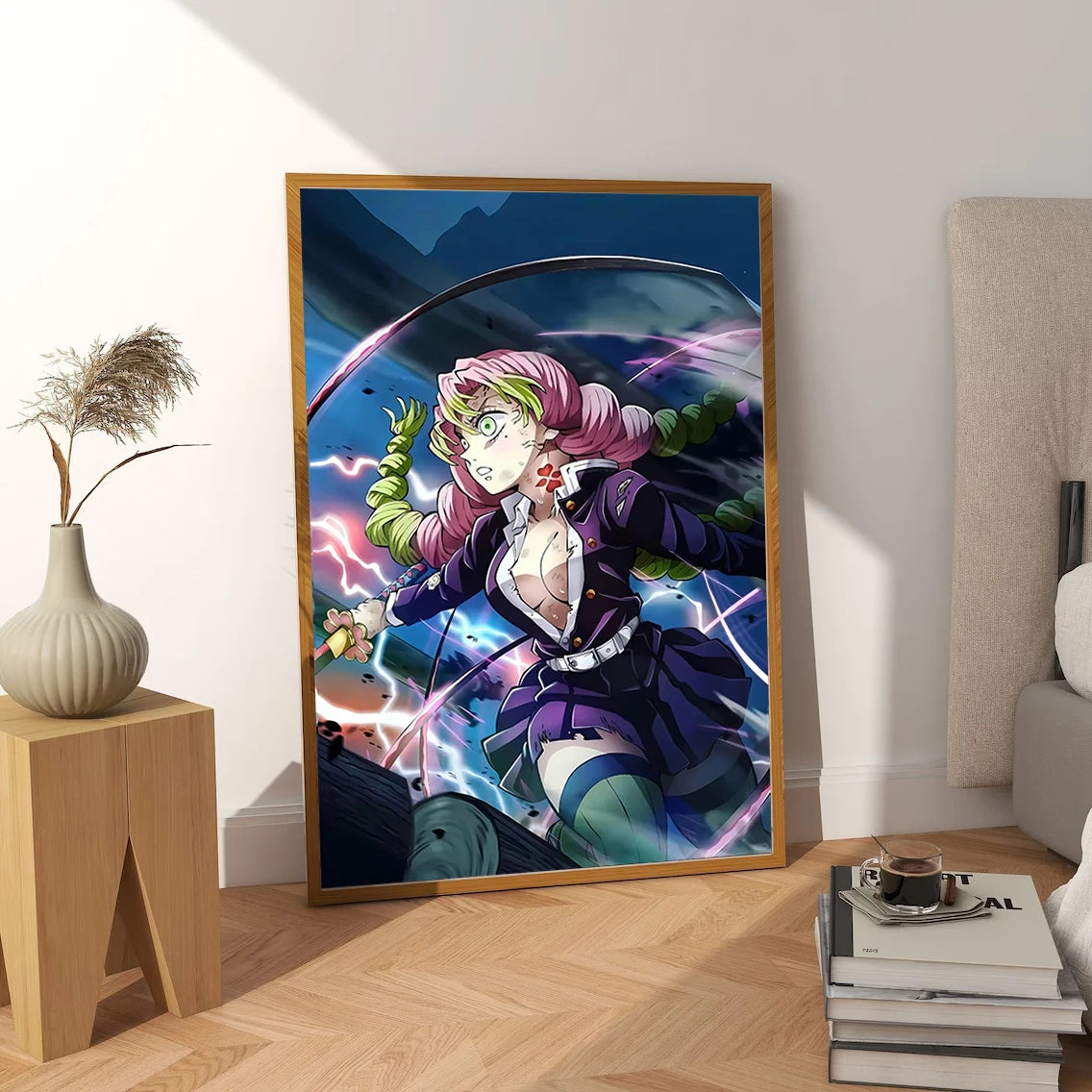 Demon Slayer Hashira Mitsuri Kanroji Anime Self-adhesive Poster Wallpaper Home Decoration Painting Art Kid Bedroom Decor Gift