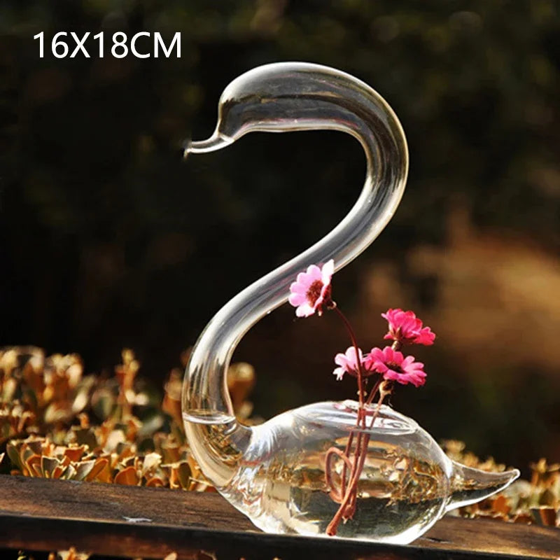Creative Glass Love Swan Vase Wedding Gift Home New House Decoration Crafts Decorative Vases Ceramic Office Decor Europe