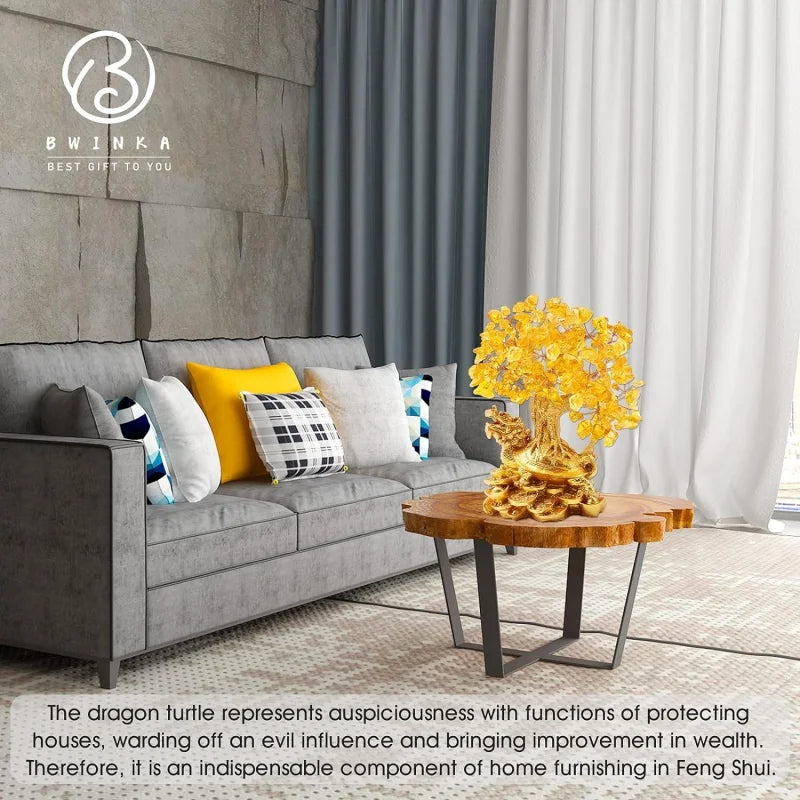 BWINKA Dragon Turtle Feng Shui Crystal Fortune Money Tree Bonsai Decoration Ornament for Bringing Wealth, Luck, Prosperity, Succ